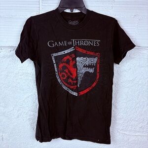 GAME OF THRONES black cotton short sleeve Targaryen & stark flag shirt SZ small